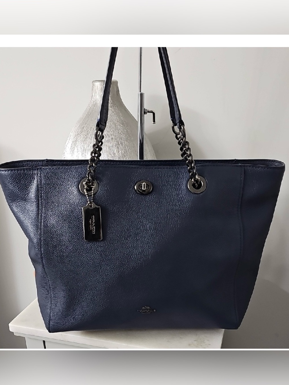 Coach Navy Leather Tote Bag
